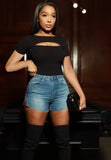 Sexy Keyhole Round Neck Short Sleeve Slim Bodysuit 703-1-Outfit