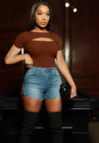 Sexy Keyhole Round Neck Short Sleeve Slim Bodysuit 703-1-Outfit