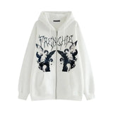 Harajuku Women's Jacket Coat Hip Hop Y2K Angel Dark Print Hoodies Coat Streetwear Autumn Punk Zip Up Hooded Sweatshirt