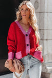 Winter Contrast Color V-Neck Sweater Coat with