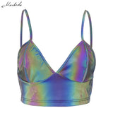Fashion Colorful Reflective Deep V Neck Camis Women Bright Sports Casual Slim Tanks Harajuku Bra Tops 2019