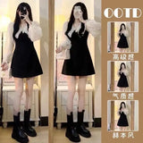 Woherb Doll Collar Dress 2024 Autumn Dress New Hepburn Style Niche Design Sense Shows Thin Base A-Word Skirt-Outfit
