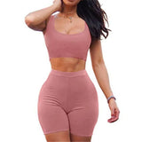 Summer 2Pcs Set Crop Top and Shorts Bodycon Outfit Short Pants Hiking