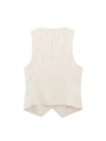 2023 Women Spring Women Vests Coats Fashion Casual Solid V-Neck Single Breasted Female Elegant Street Waistcoat Clothing-Outfit
