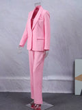 Women Elegant Pink Pocket 2 Piece Set Fashion Single Breasted Long Sleeve Coat High Waist Pants Suits Chic High Street Outfits-Outfit