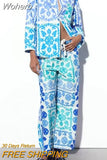 2023 Women Summer 2-Pieces Sets Vintage Print Poplin Shirts Tops and Trousers Female Elegant Street Two Suits Clothing-Outfit