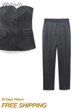 Women Autumn Slim 2 pieces Sets Suits 2023 Casual Solid Strapless Vests and Pants Female Elegant Street Suit Clothing-Outfit