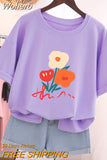 100% Cotton L-5XL T Shirt Plus Size Tshirt Short Sleeve Women Top Summer Cartoon Print Couple O Neck Oversized T Shirts-Outfit
