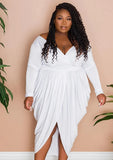 Plus Size V-neck Long SLeeve Ruched Irregular Party