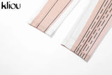 Kliou Sexy Mesh Jumpsuit Women Geometric Letter Print See Through Sheath Slim Overall Long Sleeve Turtleneck Party