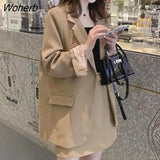 Women Temperament Solid Simple 2 Piece Single Button Notched Long Sleeve Coat Mini High Waist Elegant Skirts Korean Style-Outfit