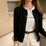 Women's Round Neck Cardigan Sweater Lightweight Long Sleeve Knitted Cardigans Woman Solid Color Button Up Jumper Jacket-Outfit