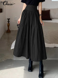 Fashion Women High Waist Skirt Pleated A-line Swing Party Skirt 2022 Summer Casual Loose Holiday Zipper Solid Midi