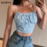 cute floral camis spaghetti straps crop tops backless summer women elegant vintage female boho tops camisole 2020