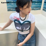 Korean Fashion Crop Tops Y2k Aesthetics Grunge Print T-shirt Fairycore Japanese Harajuku Short Sleeve Tee Shirt