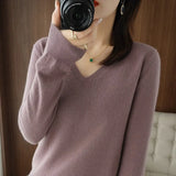 Winter New Cashmere Sweater Women Keep Warm V-neck Pullovers Knitting Sweater Fashion Korean Long Sleeve Loose