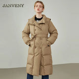 2022 New Winter Stand Up Collar Slimming Lace Up Long Puffer Jacket Women Thickened Warm Double Breasted Duck Down