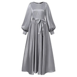 Dress Party Holiday Solid Dubai Abaya ZANZEA Elegant Women Fashion Satin Maxi Turkey Hijab Autumn Islamic Clothing