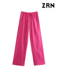 Women Chic Fashion Side Pockets Loose Wide Leg Pants Vintage High Elastic Waist Drawstring Female Trousers Mujer-Outfit