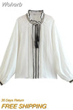 2023 New Women Summer Blouses Shirts Tops Fashion Loose Tassel 100%Cotton Embroidery Female Elegant Street Top Clothing-Outfit