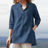 Tunic Womens Summer Blouse ZANZEA 2022 Elegant Button Shirts Casual Blusas Female V Neck Solid Tops Woman