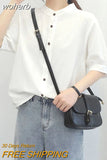 2023 Summer Cotton Shirt Women's Lantern Sleeve Retro White Shirt for Women Short Sleeve Fashion Women Blouses Casual Youth-Outfit
