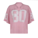 Woherb Spice Style Oversize Letter Print Short-Sleeved T-Shirt V-Neck Loose Slim Base Top-Outfit