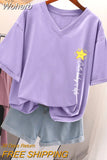 Oversized T Shirts 100% Cotton Plus Size T Shirt Summer Top Tees Letter Printed V Neck L-6XL Short Sleeve Tshirt Women-Outfit
