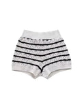 Striped High Waist Knitted Shorts Suit For Women Chic O Neck Short Sleeves Crop Tee Set 2024 Summer Lady Vacation Outfit-Outfit