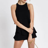 Playsuit Women Solid Chiffon Ruffle Sleeveless Jumpsuit Casual Clubwear Short Pants Fashion Ladies Solid Summer Beach
