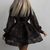 Woherb Women's Wear Early Spring 2024 New Chiffon Leopard Print Long Sleeved Dress Street Lapel Fluffy Dress-Outfit