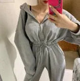 Spring Casual Black White Grey Color Women Jumpsuit Do Exercise Elastic Waist Female