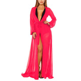 Summer Chiffon Bikini Cover Maxi Dress Kimono Long Sleeve Perspective Sexy Pool Club