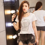 Diamond Hat Shiny Women T Shirt Short Sleeve Summer Female Tee