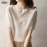 and Summer New Thin Bottoming Streetwear Womens Clothing Perspective Ice Silk Knitted Blouse Top White Shirt Blusas