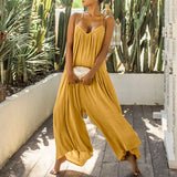 jumpsuits women pants Summer Solid V Neck Sexy Sleeveless Backless Romper Ladies Fashion Bandage Wide Leg