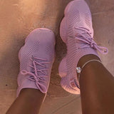 Mesh Women Sneaker Sock Shoes Summer Breathable Cross Tie Platform Round Toe Casual Fashion Sport Lace Up 2020 Female