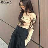 Long Sleeve T-shirts Women Casual Print Retro Chinese Style Elegant Autumn Tops Ropa Mujer Y2k Clothes Harajuku Slim-Outfit