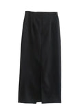 Women Casual Straight Skirts 2023 Casual Solid Back Zipper Female Elegant Street Mid-Calf Skirt Clothing-Outfit