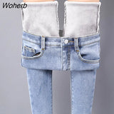 Winter Jeans Women High Waist Jeans Fleece Warm Female Long Pantalon Thick Blue Cotton Denim Trousers 2022 New 11371-Outfit