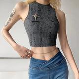 Woherb Summer New Women's Fashion Trend Round Collar Sleeveless Waist Crop Hollow Out Small Vest-Outfit