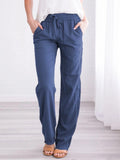 Temperament Commute Solid Color Cotton Linen Drawstring Loose Casual Wide-leg