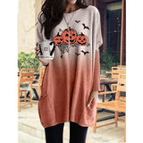 2020 Autumn Winter Halloween Fashion Women's Mini Dress Casual O Neck Long Sleeve Pocket Ladies Pumpkin Print