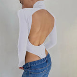 Long Sleeve Elegant High Cut Bodysuit 2020 Women Winter Fall Clothes Backless Sexy Club Outfits Party One piece Body-Outfit