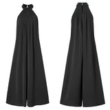 Fashion Women Jumpsuits 2022 Summer Pleated Wide Leg Overalls Casual Solid Sleeveless Loose Button Up Oversized Rompers