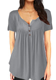 Casual V-neck Short Sleeves Solid Button Regular