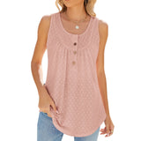 2024 New Round Collar Sleeveless Button Solid Color Casual Women's Top-Outfit
