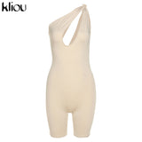 Kliou One Shoulder Cut Out Biker Shorts Rompers 2021 Sleeveless Sporty Workout Activewear Playsuits Solid Casual Women