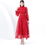 New High-End Heavy Industry Mesh Splicing Embroidery To Collect Thin French Elegant Lantern Sleeve