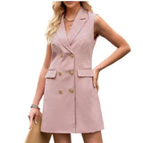 Women Sleeveless OL Bodycon Mini Dress Sexy V-neck Buttoned New arrival Summer Party